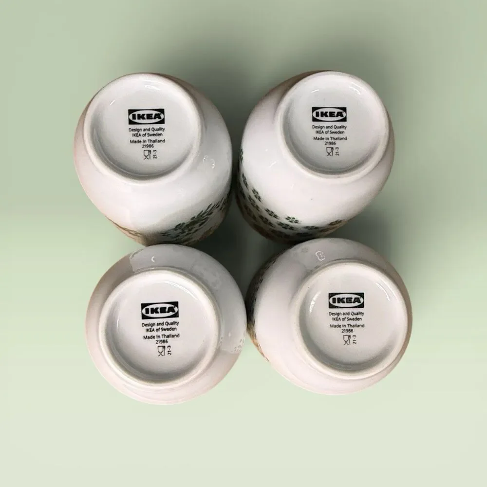 IKEA ENTUSIASM Green Pattern Cups Mugs Tumblers - Set Of 4 - Discontinued